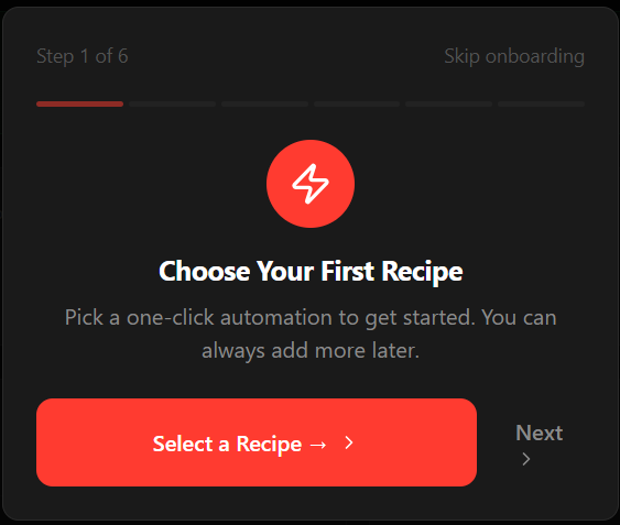 RightClaw guided onboarding wizard step screen.